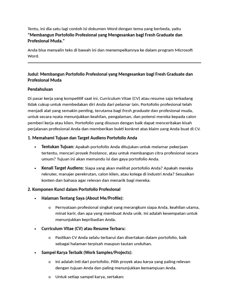 Portofolio Profesional untuk Fresh Graduate | PDF