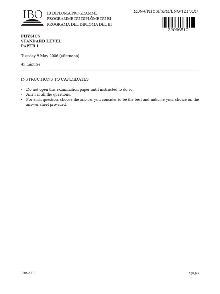 IB Physics Standard Level Paper 1 | PDF | Atomic Nucleus | Temperature
