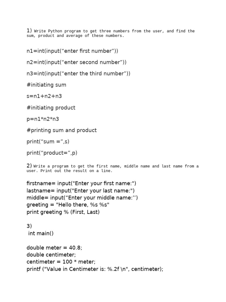 Python and C Programs for User Input | PDF