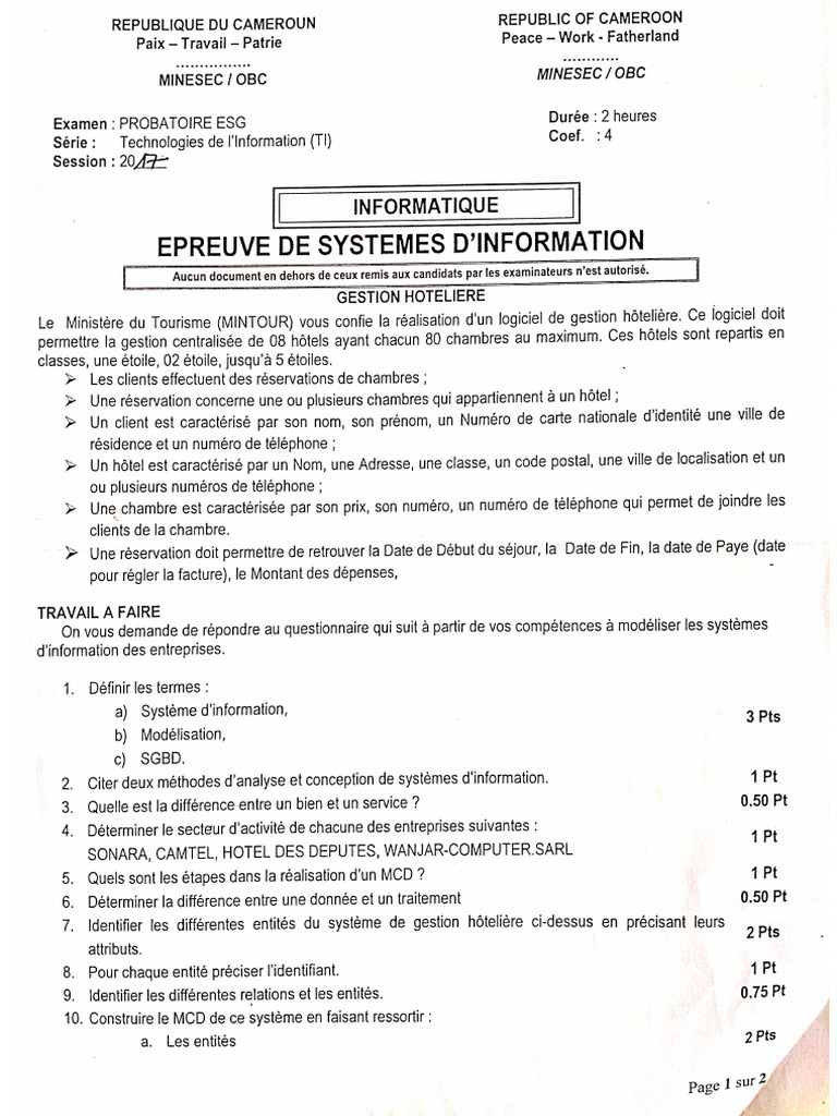 Épreuves SI PTI 2017 2023 | PDF