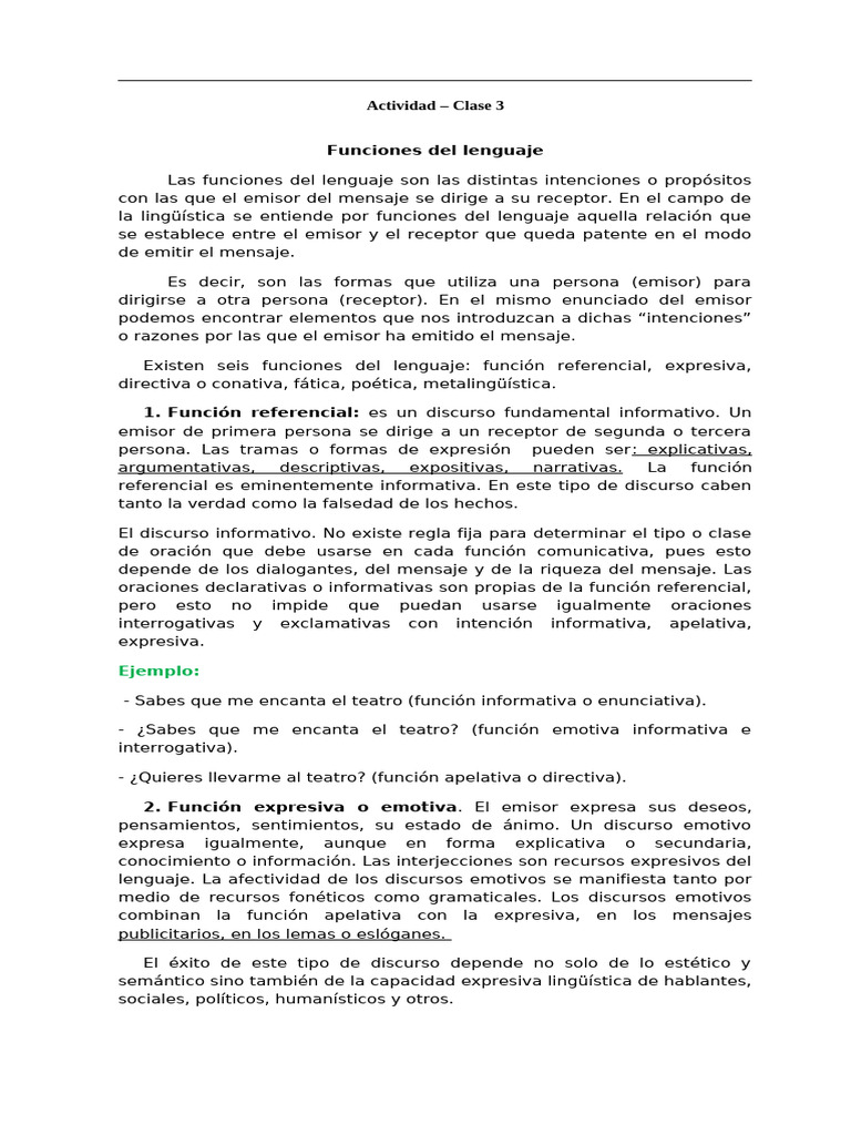 Actividades sobre funciones del lenguaje | PDF | Lingüística ...