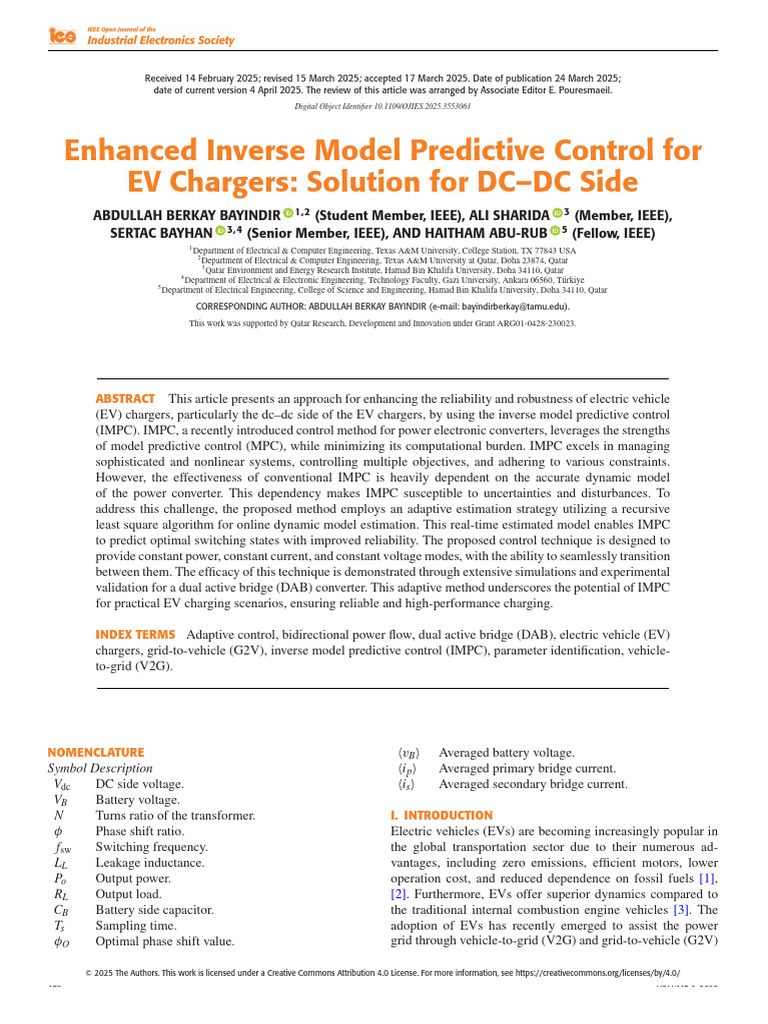 Enhanced Inverse Model Predictive Control For EV Chargers Solution For ...