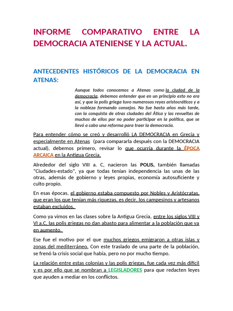1.la Democracia en Atenas y en La Actualidad. INFORME | PDF ...