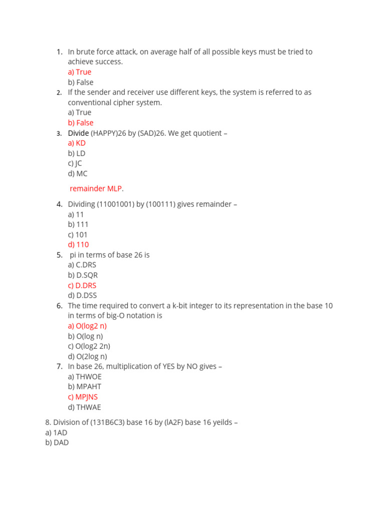 A) True | PDF | Cryptography | Secure Communication