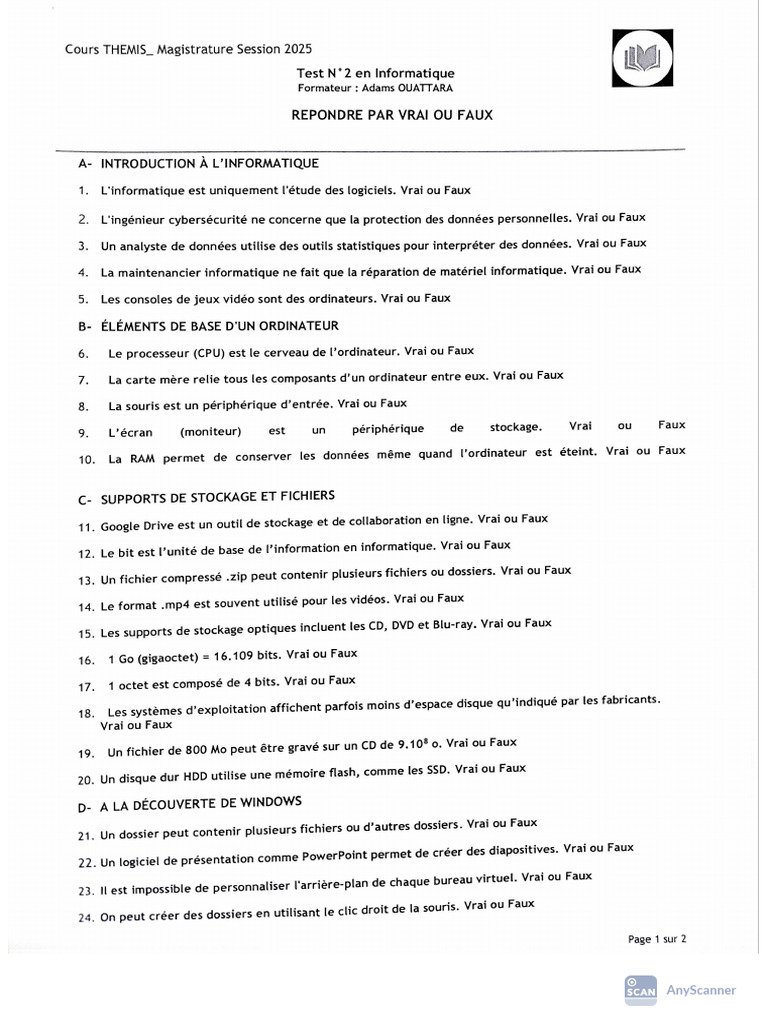 Test N°2 en Informatique | PDF