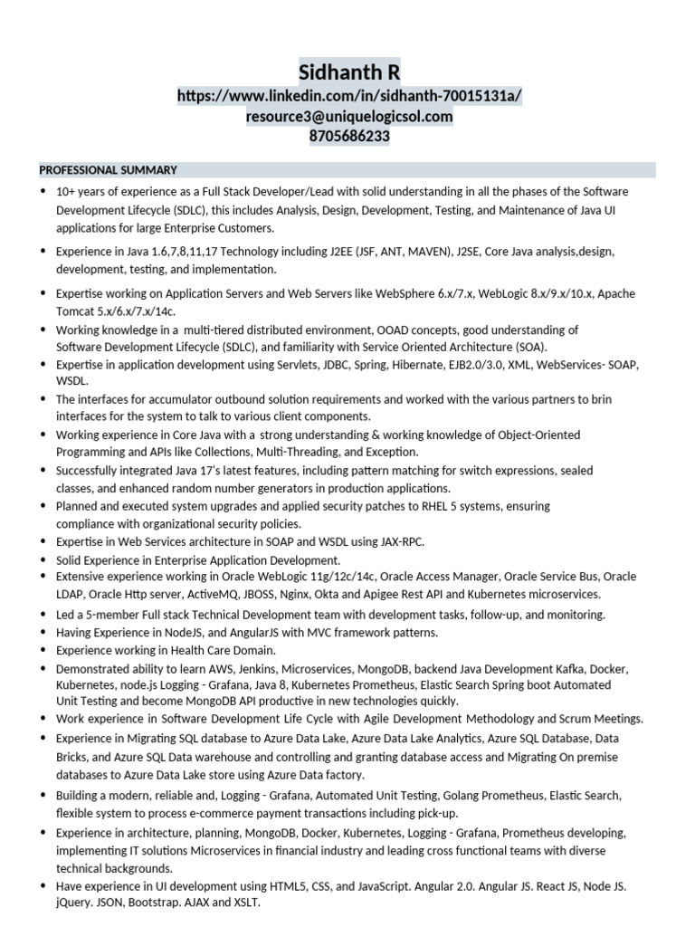 Full Stack Developer with 10+ Years Experience | PDF | Java ...