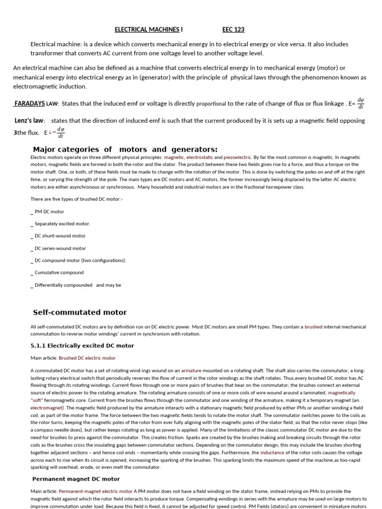 Eec 123 Electric Machines Notebook 1-1 | PDF | Electric Motor ...