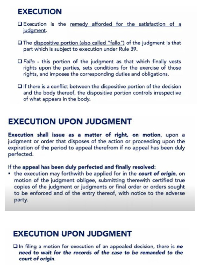 EXecustion, Satisfaction and Effeccts of Judgment | PDF
