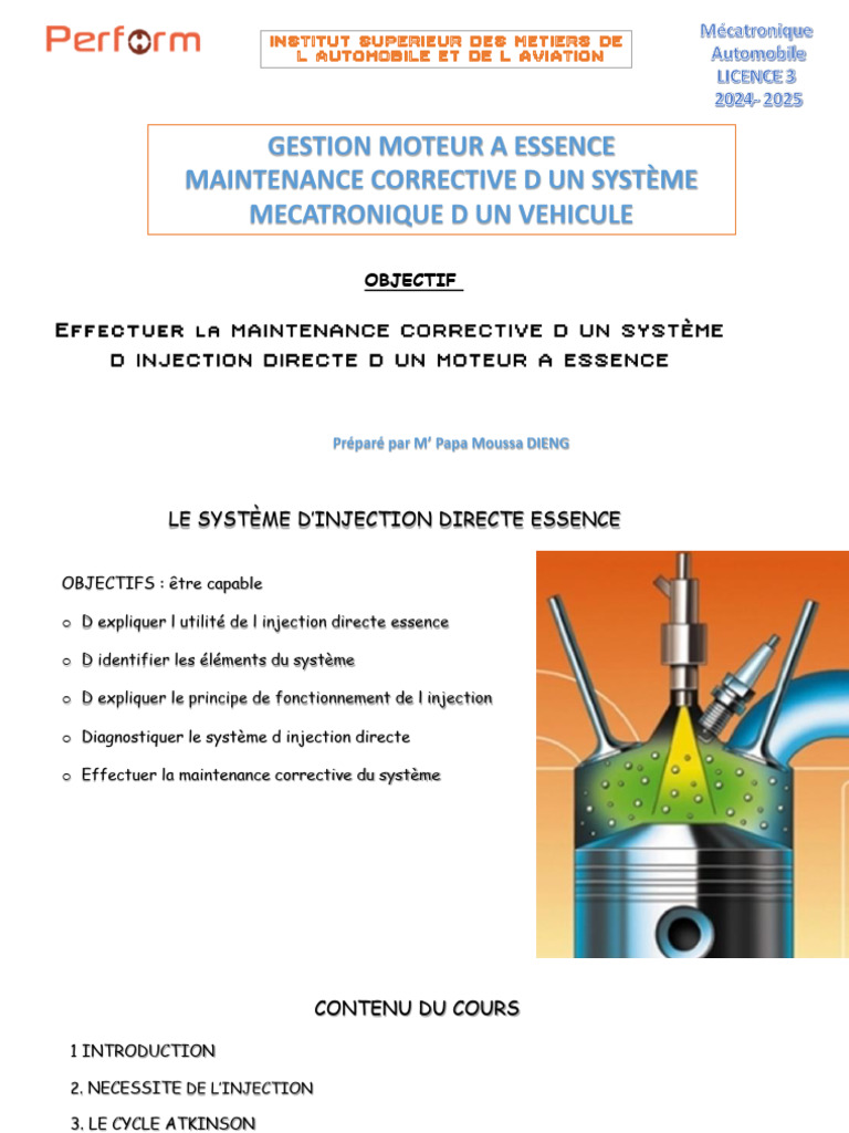 Maintenance Système Injection Directe | PDF | Injection (moteur ...