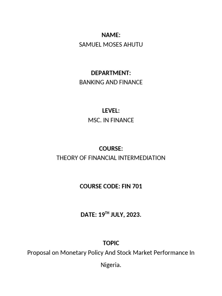 The Effect of Monetary Policy On Stock Market Performance in Nigeria ...