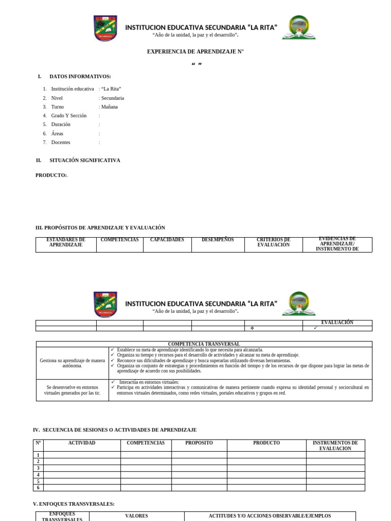 Experiencia de Aprendizaje en La Rita | PDF | Evaluación | Aprendizaje