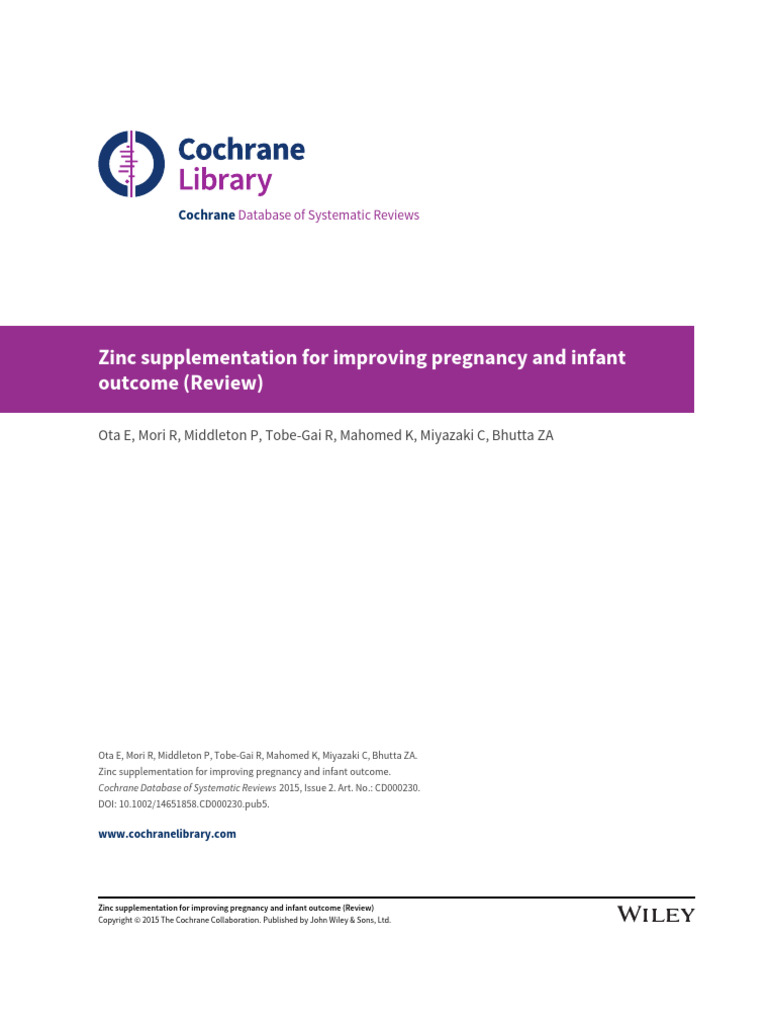 Zinc Supplementation For Improving Pregnancy and Infant Outcome | PDF ...