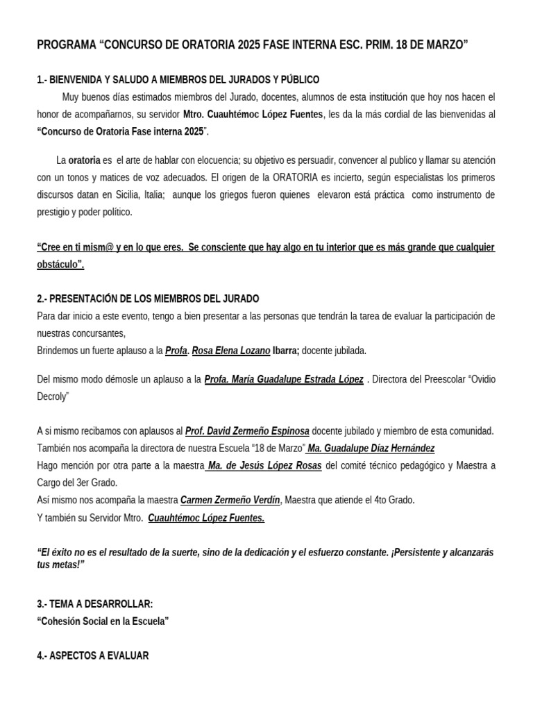 Concurso de Oratoria 2025: Fase Interna | PDF | Hablar en público