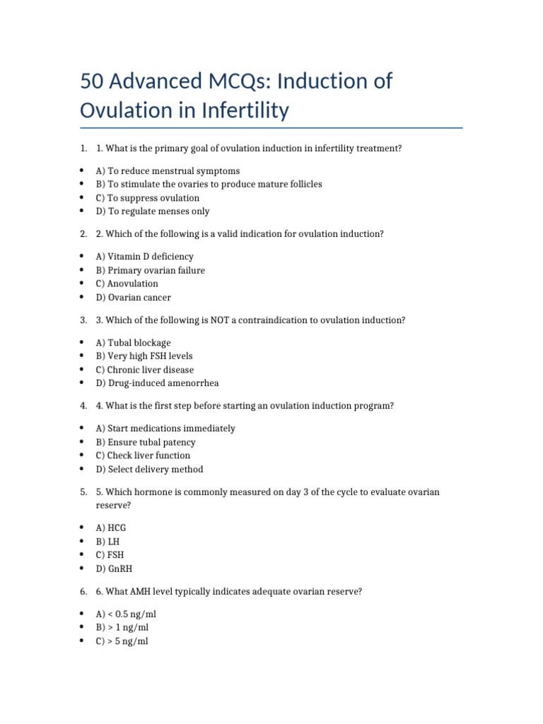 Advanced MCQs on Ovulation Induction | PDF | Menstrual Cycle | Ovary