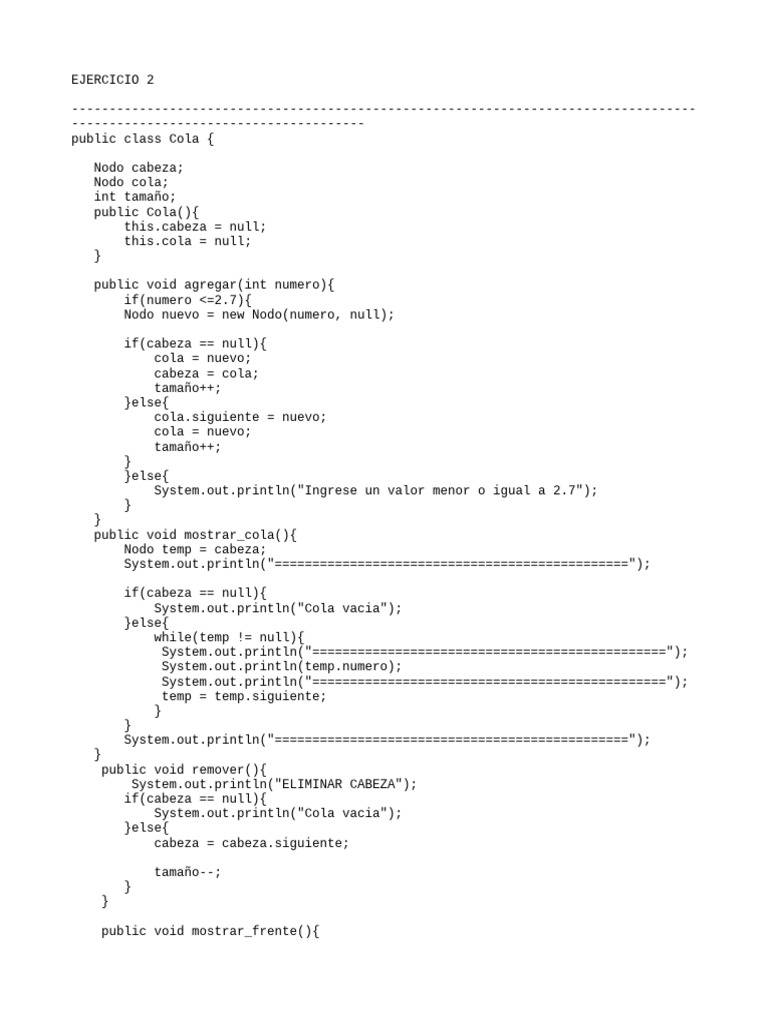 Implementación de Cola en Java | PDF | Algoritmos y Estructuras de ...