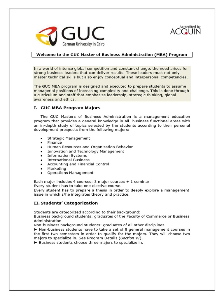 GUC MBA Program Overview and Requirements | PDF | University And ...
