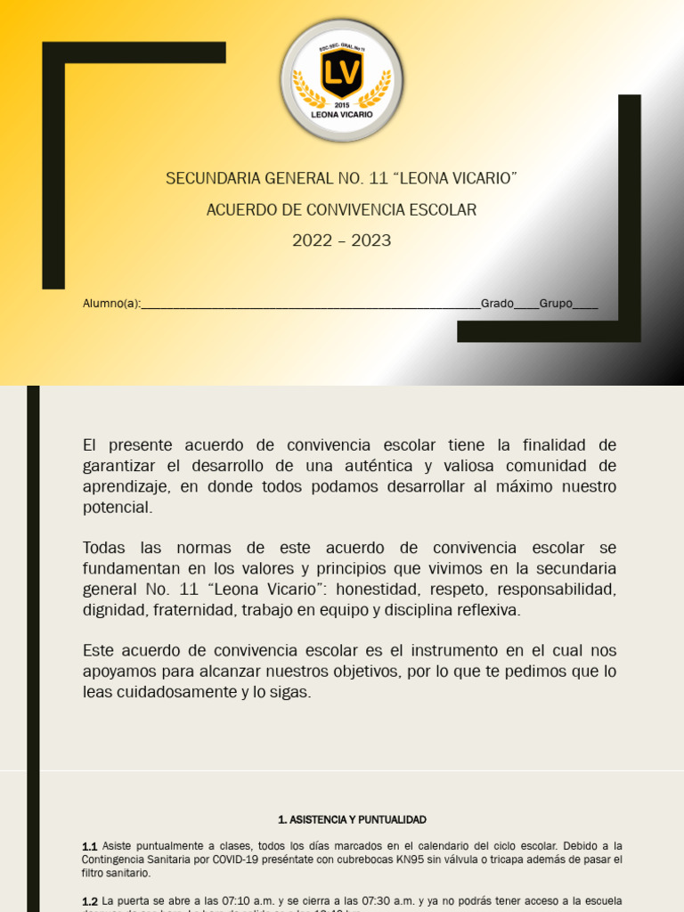 Acuerdo de Convivencia Escolar 2022-2023 | PDF