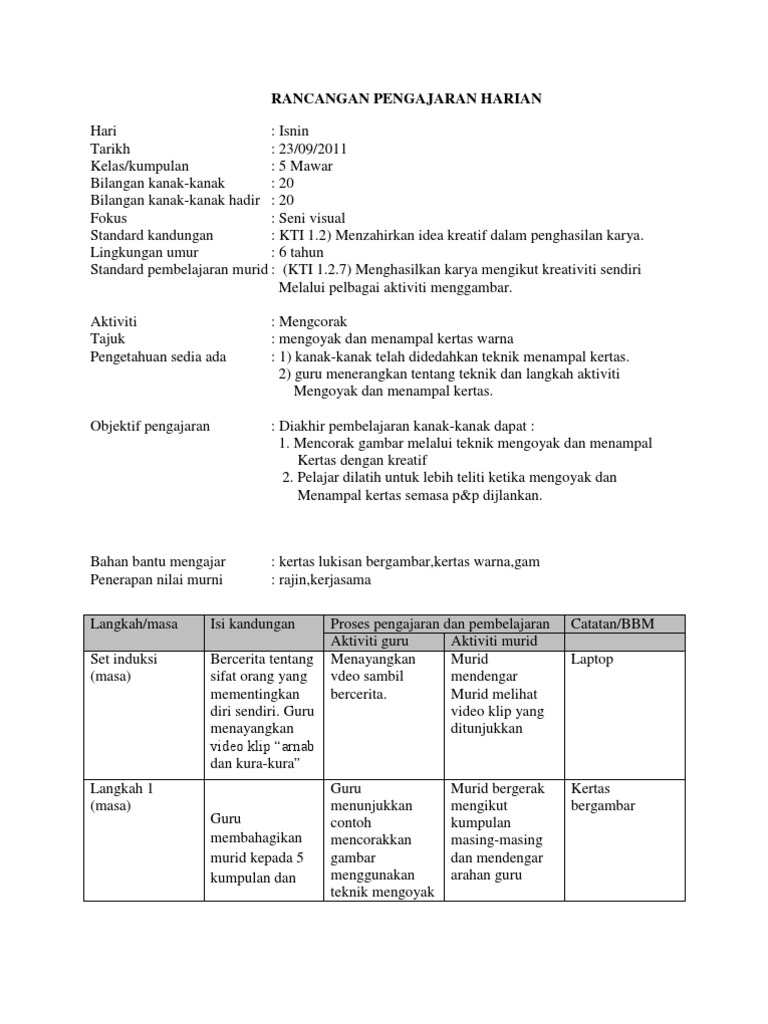 Rancangan Pengajaran Harian Pdf