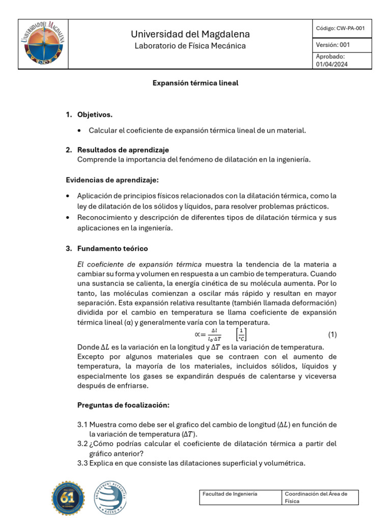 Coeficiente de Expansión Térmica Lineal | PDF | Expansión térmica ...