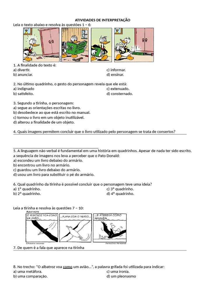Atividades de Interpretação de Tirinhas | PDF | Internet | Quadrinhos