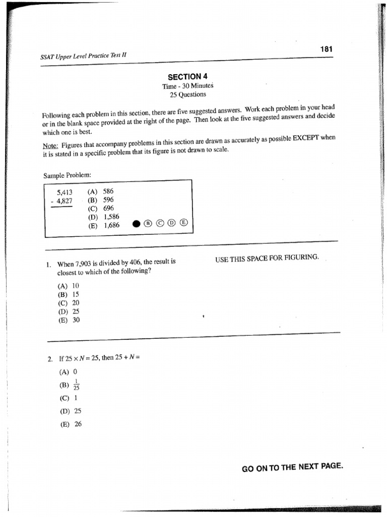 Official SSAT Upper Level Practice Test 2 v2 Section 4 | PDF