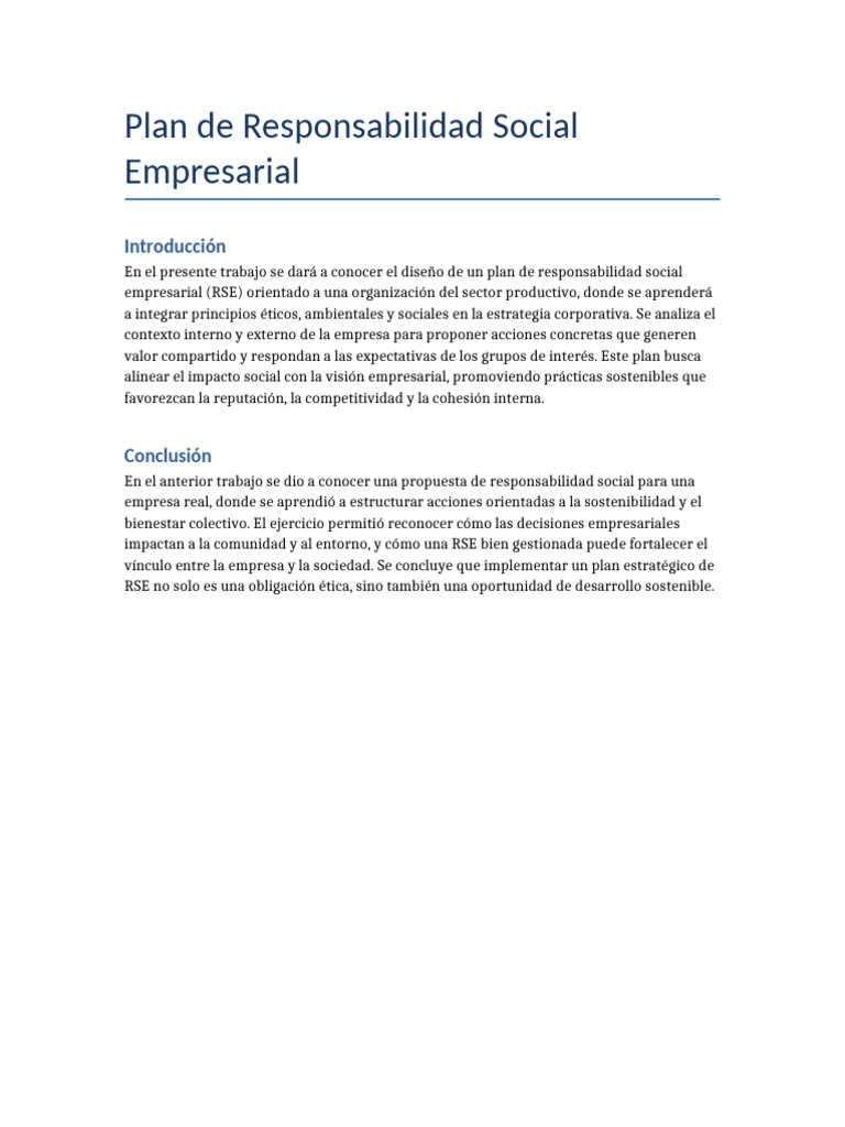 Plan de Responsabilidad Social Empresarial | PDF