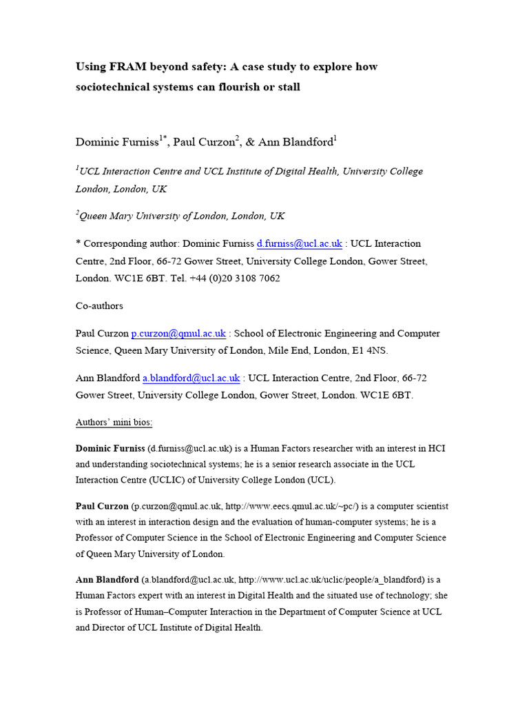 Exploring FRAM for Sociotechnical Success | PDF | Usability | System