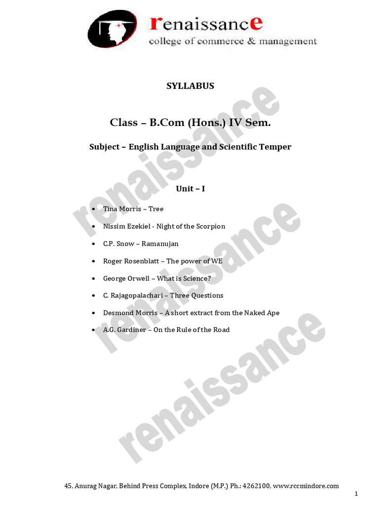 English and Scientific Temper Syllabus | PDF