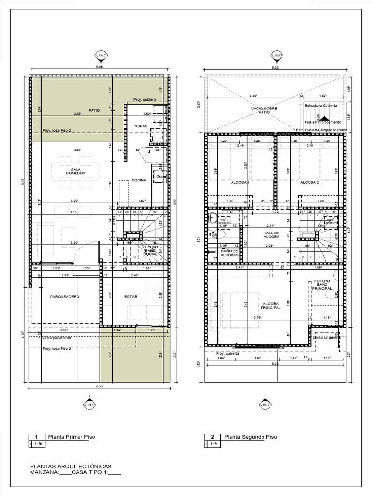 Planos Arquitectónicos de Casa Tipo 1 | PDF