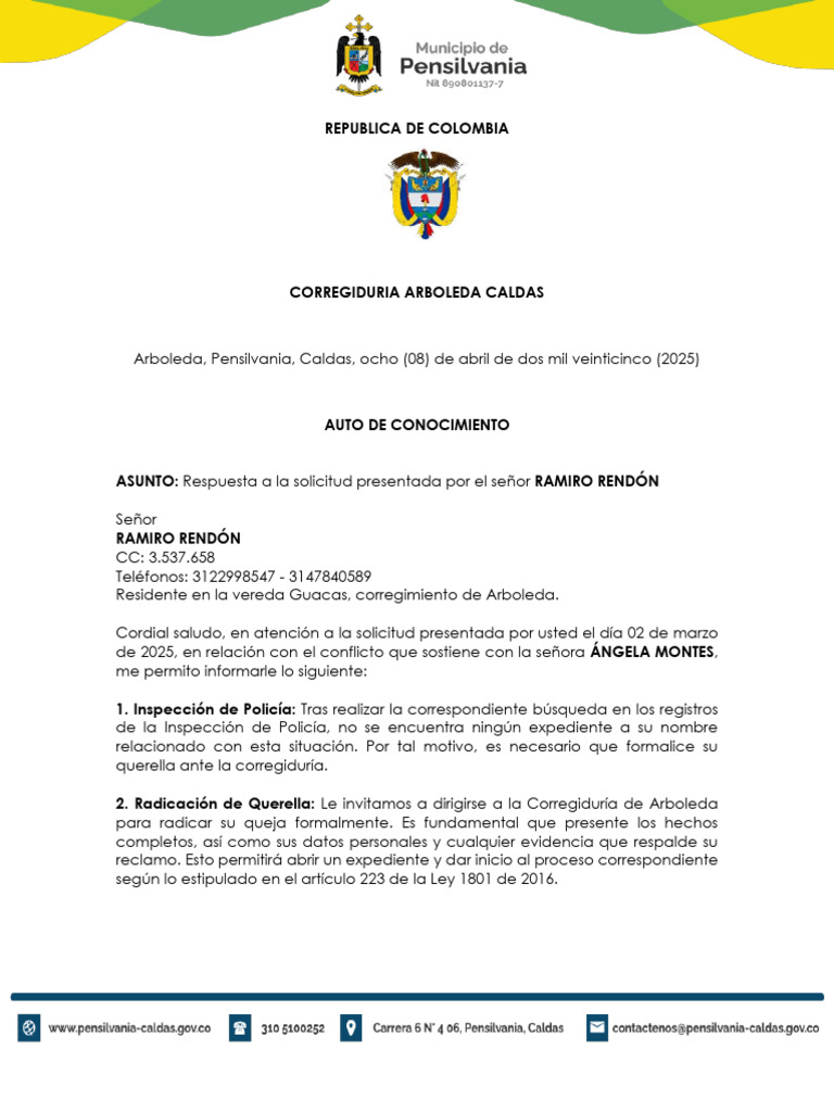 Auto de Conocimiento Ramiro Rendon | PDF