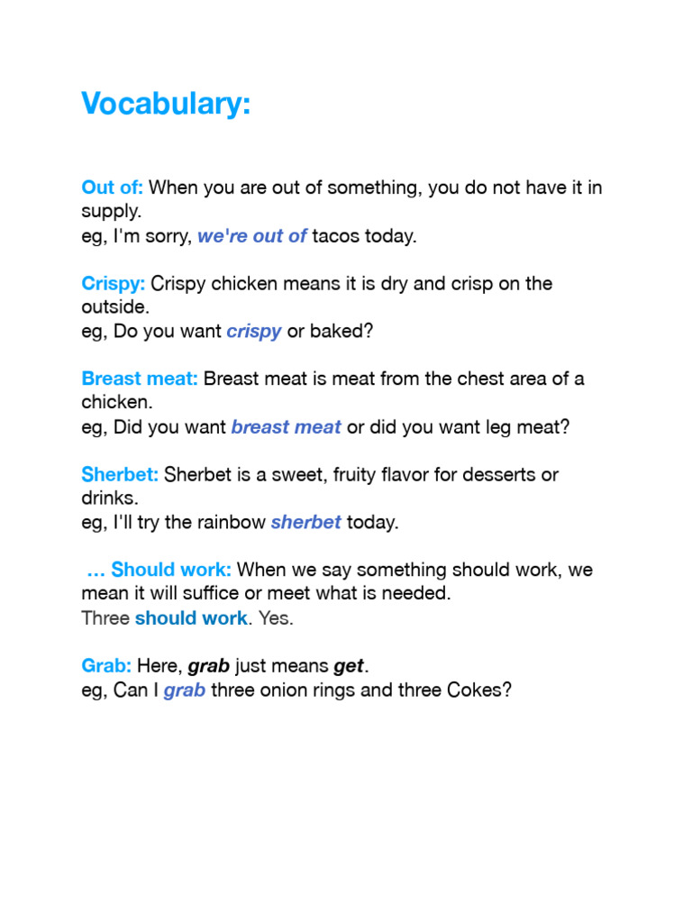 Fast Food Vocabulary and Orders Guide | PDF | Foods | Cuisine