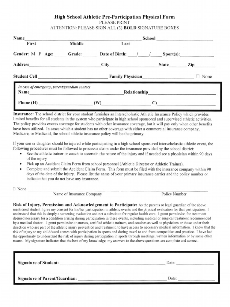 High School Athletic Pre-Participation Form09012017094305 | PDF ...