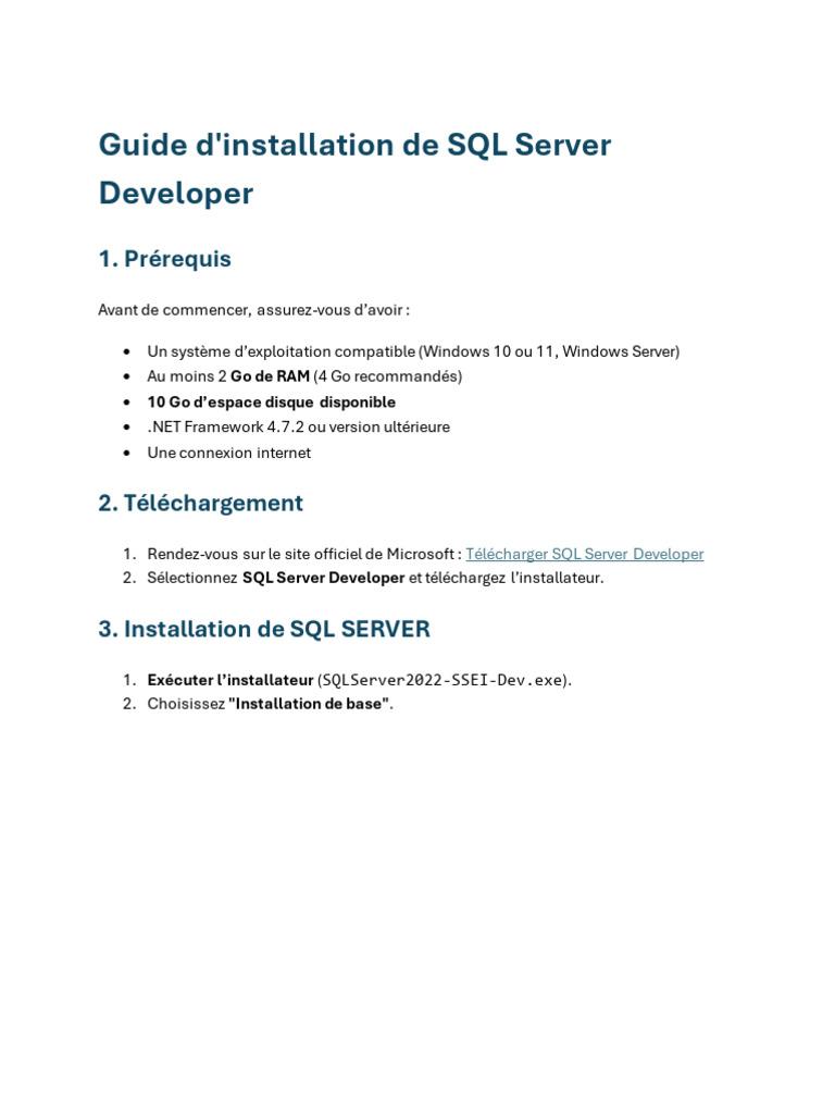 Guide d'installation de SQL Server | PDF