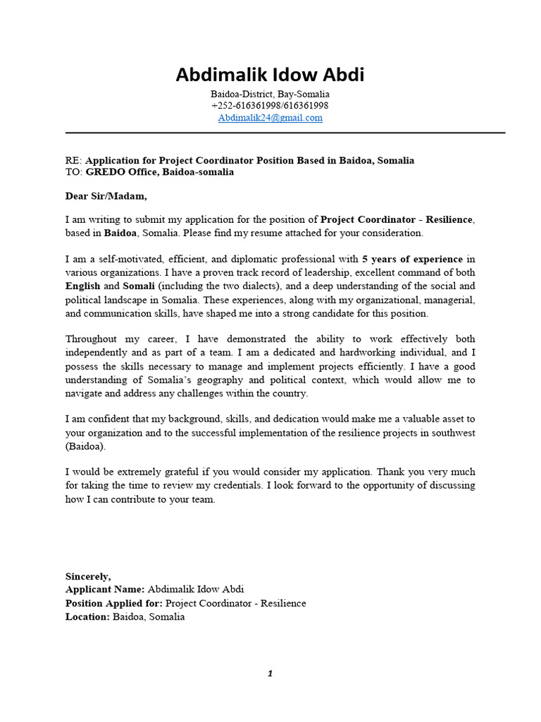 Application for Project Coordinator Role | PDF
