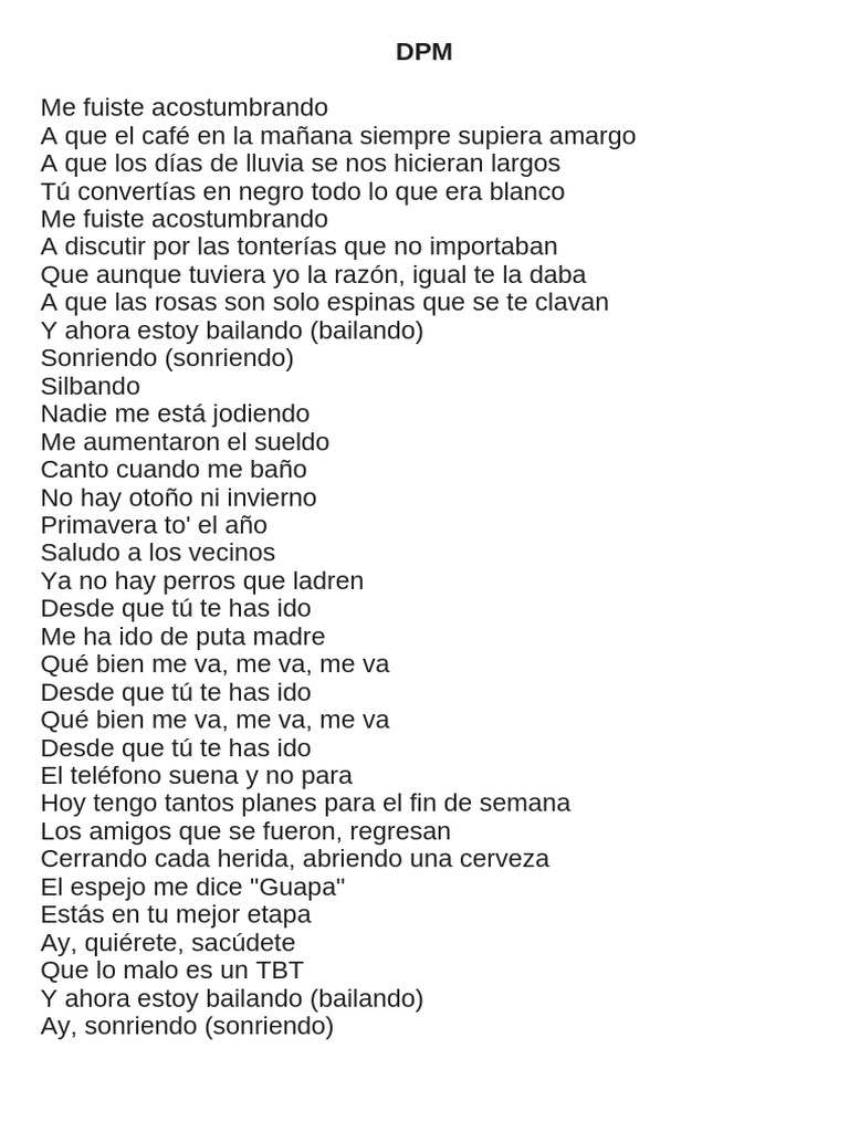 Letra de "DPM" - Canción de desamor | PDF