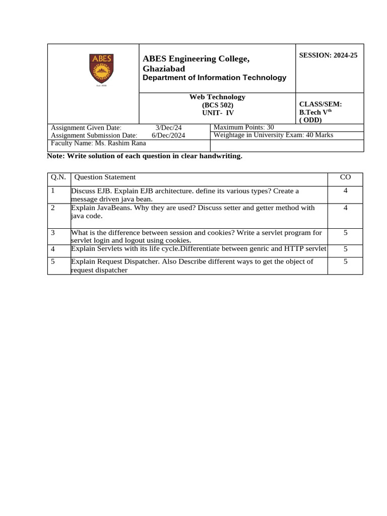Web Technology Assignment for B.Tech 2024 | PDF