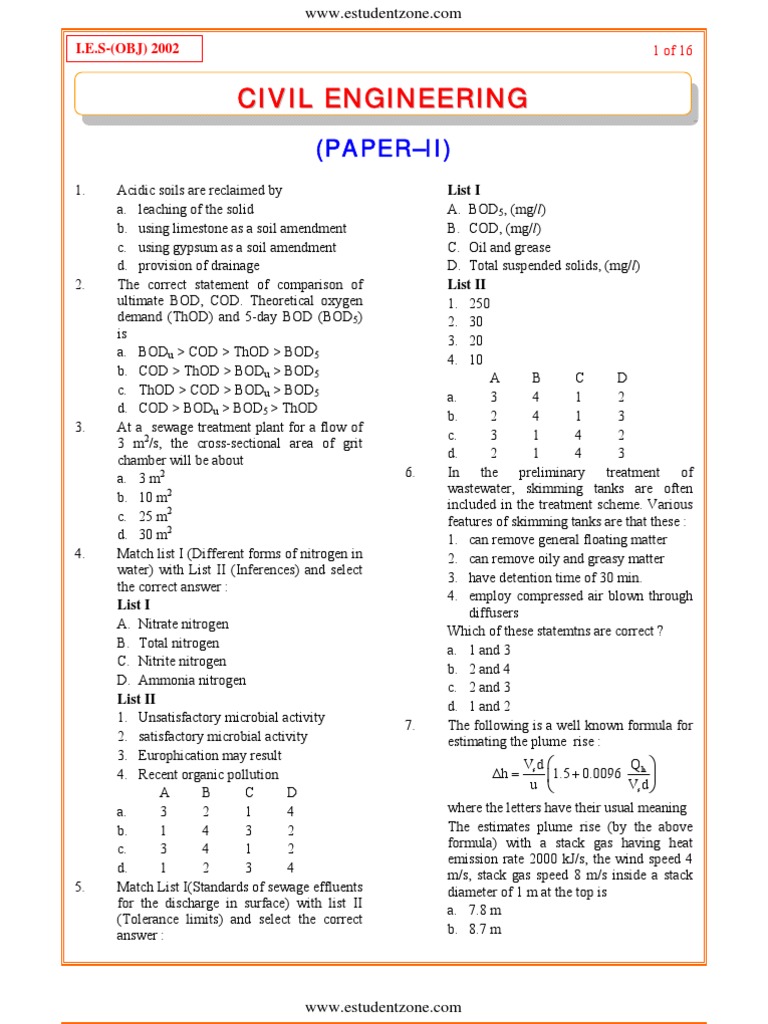 Civil Engineering Exam Practice Questions | PDF | Pump | Silt