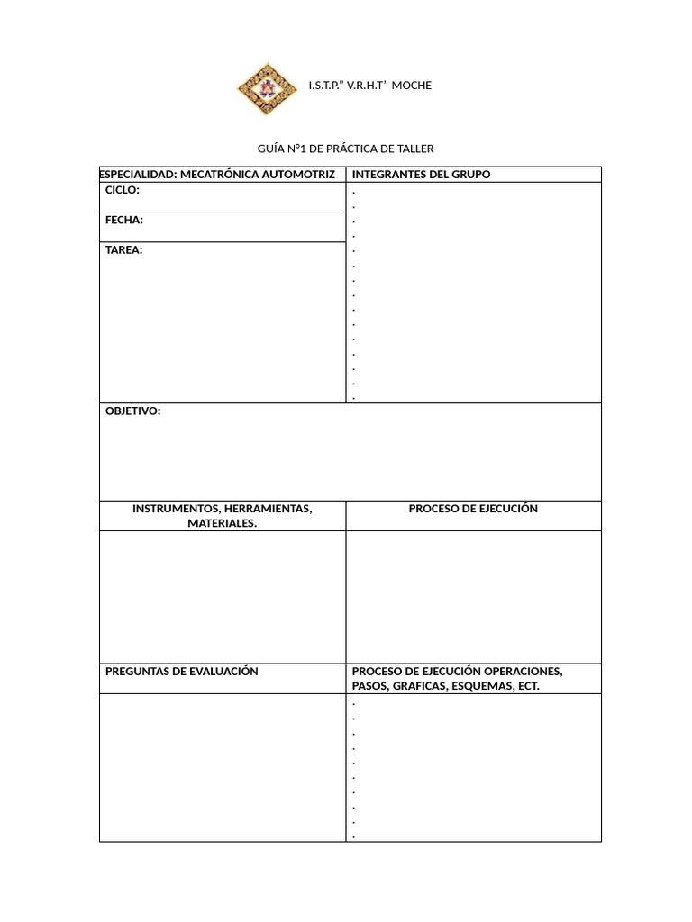 Modelo de Guía de Práctica de Taller | PDF
