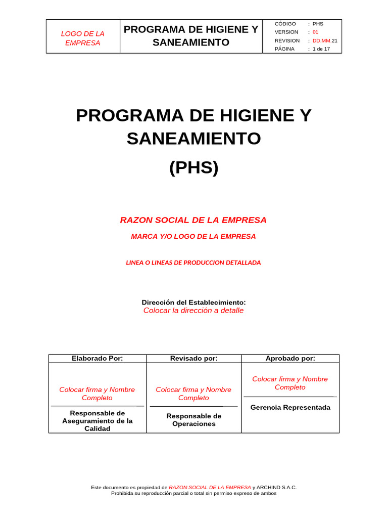 Programa de Higiene y Saneamiento PHS | PDF | Alimentos | Análisis de ...