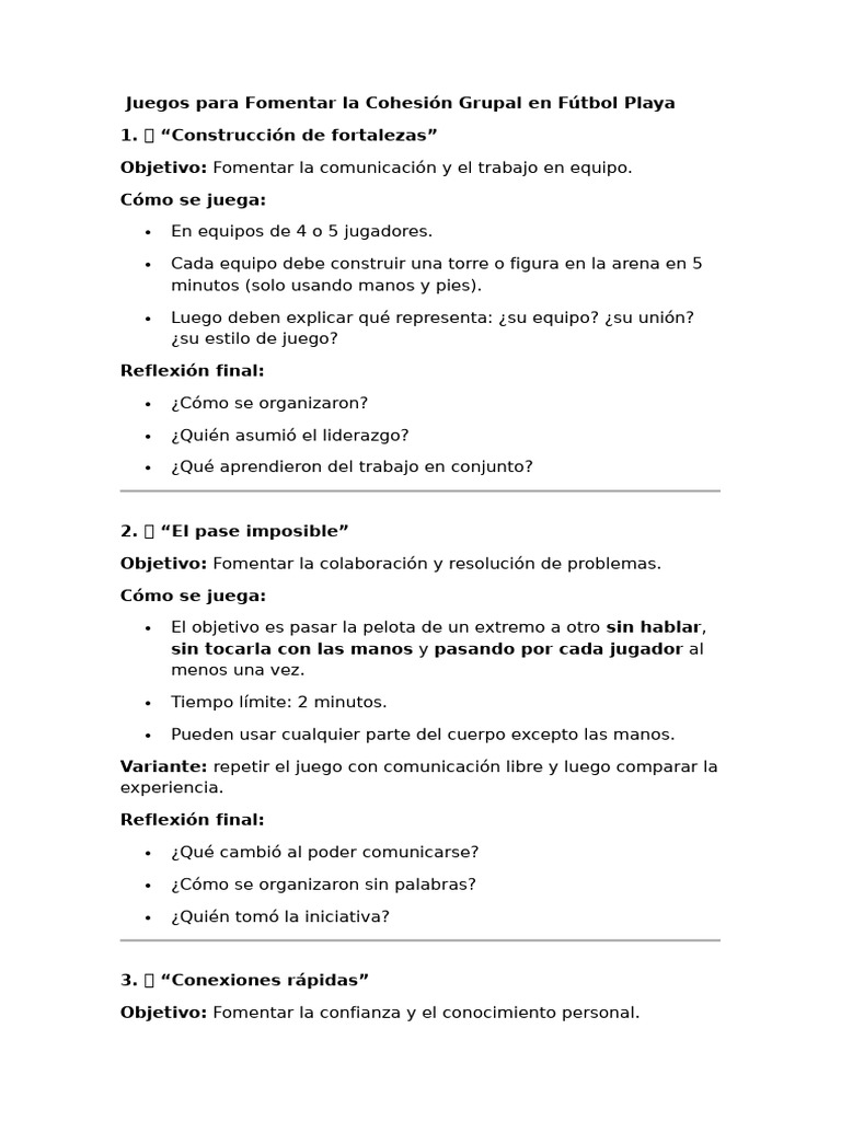 Dinámicas de Cohesión Grupal en Fútbol Playa | PDF | Las emociones ...