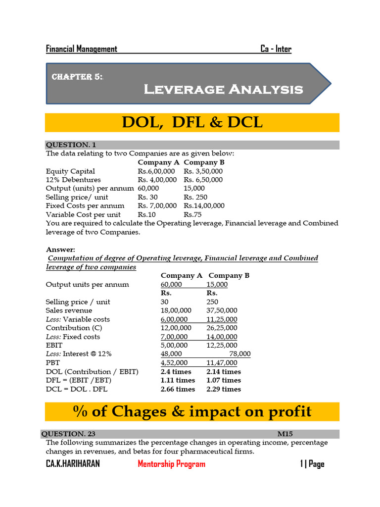 Leverage Analysis for Companies A & B | PDF | Leverage (Finance ...