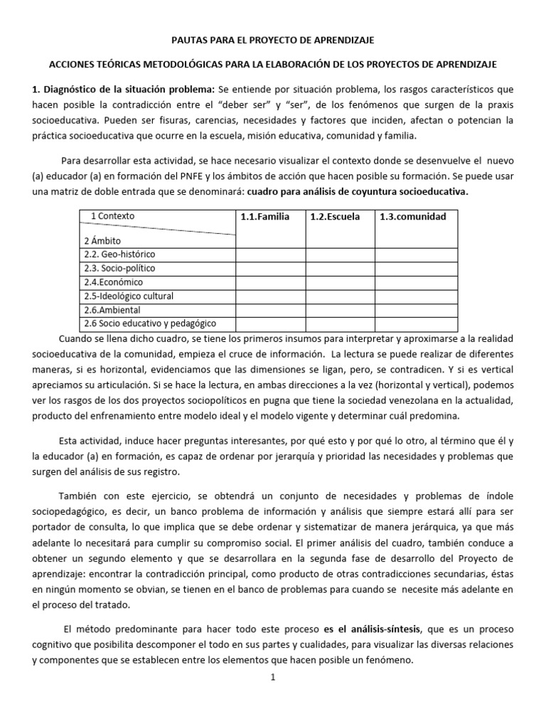 Pautas para Proyectos de Aprendizaje | PDF | Planificación | Aprendizaje