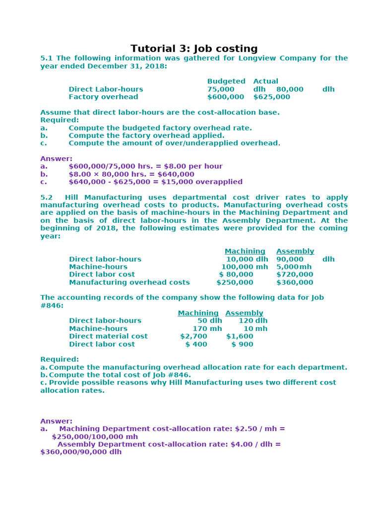 Job Costing Techniques and Calculations | PDF | Cost | Business Economics