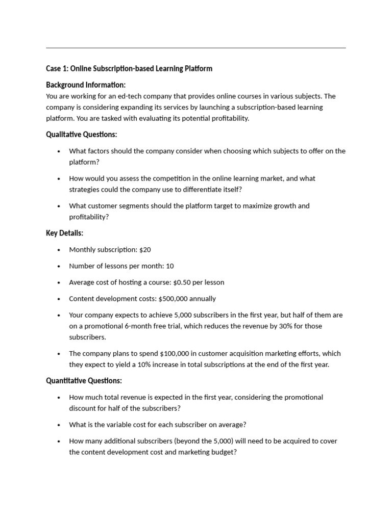 Sample Cases For Capital One Minicase Round | PDF | Subscription ...