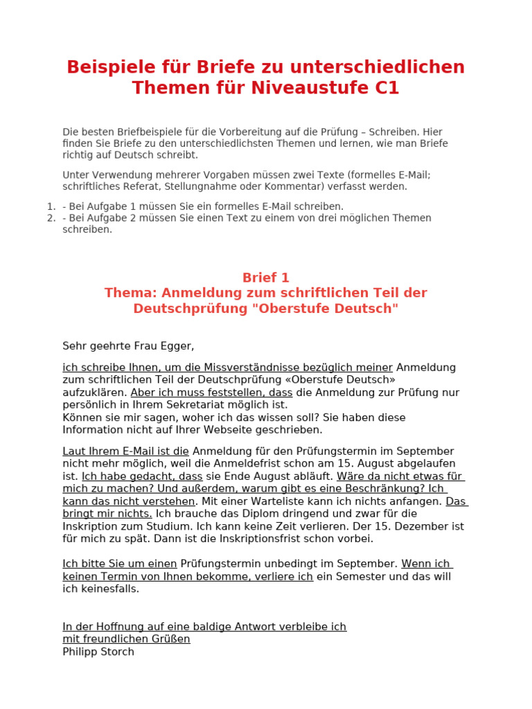 Deutsch - Beispiele - Brief Schreiben | PDF