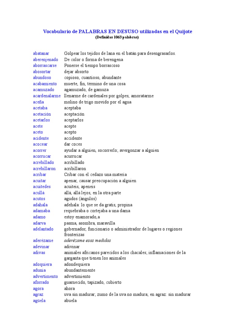 Vocabulario de palabras en desuso del Quijote | PDF | Naturaleza