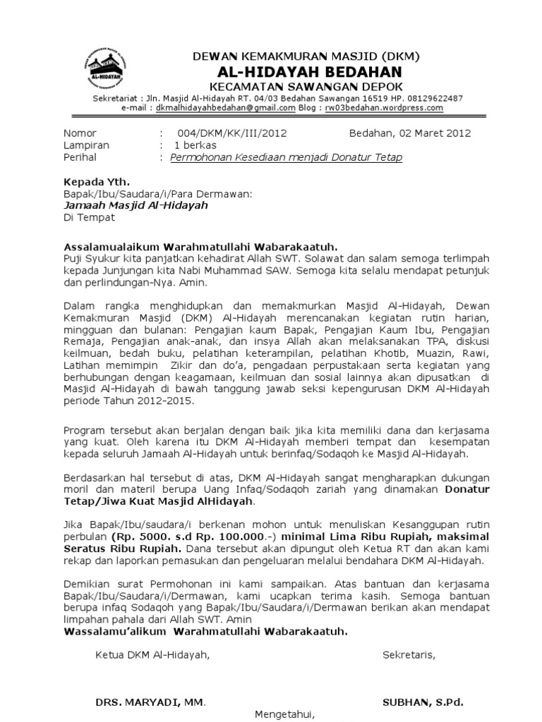 Surat Untuk Donatur Bulanan Masjid Final