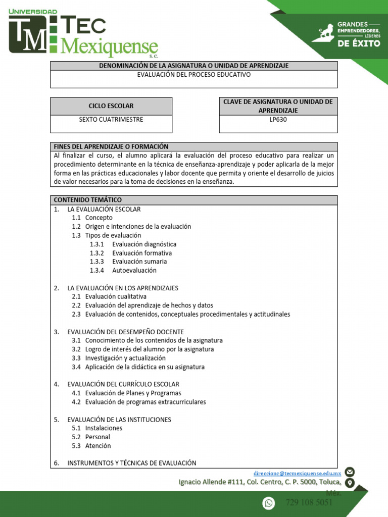 Evaluación del Proceso Educativo en Toluca | PDF | Evaluación | Plan de ...