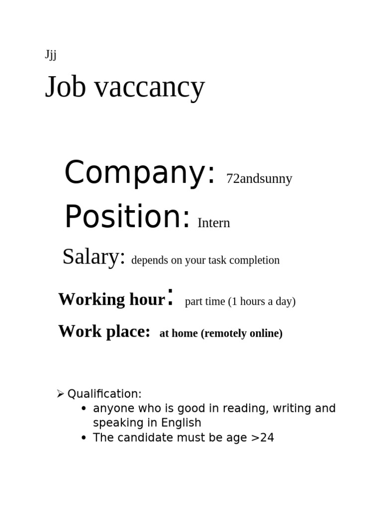 72andSunny Internship Opportunity | PDF
