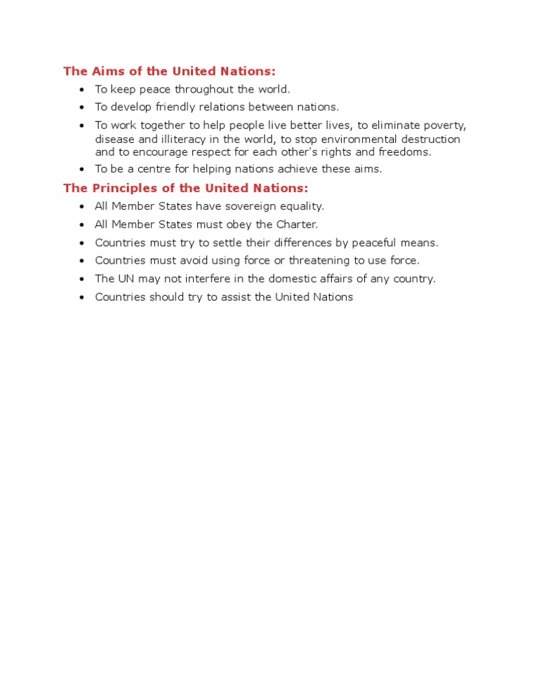 Aims and Principles of the United Nations | PDF | United Nations ...